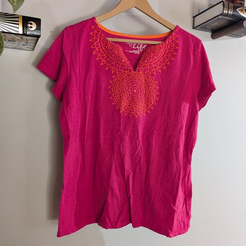 Made for Life | Bright Embroidered 100% Cotton Tee | Women's L